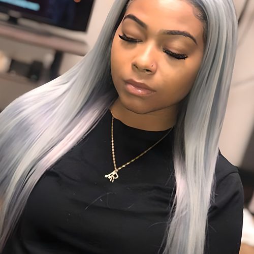 Ash Gray Straight Human Hair 13x4 Lace Front Wigs Silver Hair Colored Lace Wigs