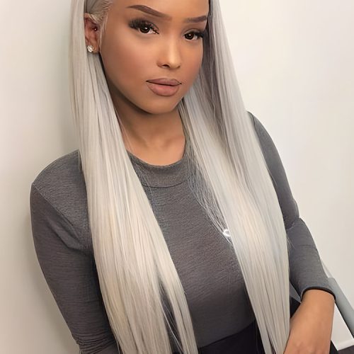 Ash Gray Straight Human Hair 13x4 Lace Front Wigs Silver Hair Colored Lace Wigs2