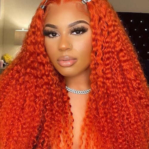 Bright Orange Kinky Curly Hair 13x4 Lace Front Wigs For Women3