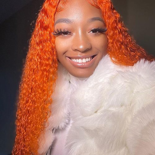 Bright Orange Water Wave Hair 13x4 Lace Front Wigs Pre Plucked