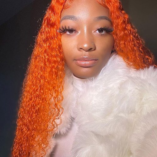 Bright Orange Water Wave Hair 13x4 Lace Front Wigs Pre Plucked2