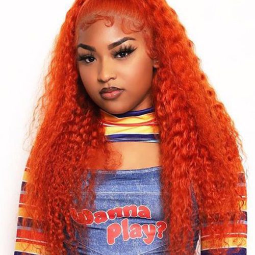 Bright Orange Water Wave Hair 13x4 Lace Front Wigs Pre Plucked5