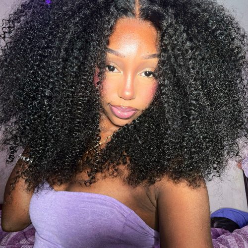 CurlyMe Pre-bleached Wear Go Glueless Afro Kinky Curly Pre-cut HD Lace Wig Pre-plucked