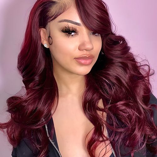 CurlyMe 99J Burgundy Color Body Wave Hair 13x4 Lace Front Wigs Pre Plucked Hairline2