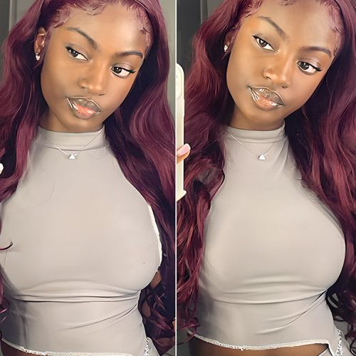 CurlyMe 99J Burgundy Color Body Wave Hair 13x4 Lace Front Wigs Pre Plucked Hairline3 6327efba a58c 4a91 9fcb 120301cbff87