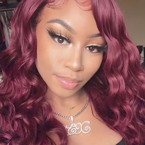 CurlyMe 99J Burgundy Color Body Wave Hair 13x4 Lace Front Wigs Pre Plucked Hairline 035371a7 bddf 431d 8fba 1d944ac1c99e