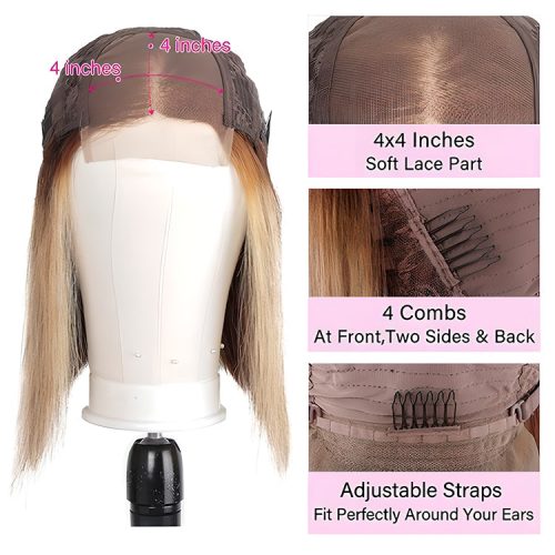 CurlyMe Honey Blonde Highlights Ombre Hair Colored Straight Human Hair Wigs3