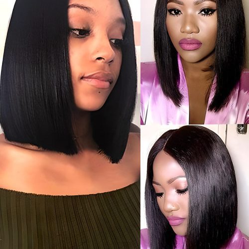 CurlyMe Short Haircuts Straight Hair 4x4 Lace Closure Bob Wigs Pre Plucked4