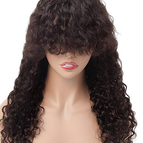 CurlyMe Water Wave Hair Non Lace Wigs Full Machine Made Wigs With Bangs For Women4