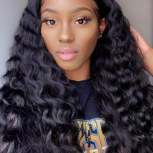 CurlyMe Water Wave Hair T part HD Lace Front Wigs Human Hair Natural Black2