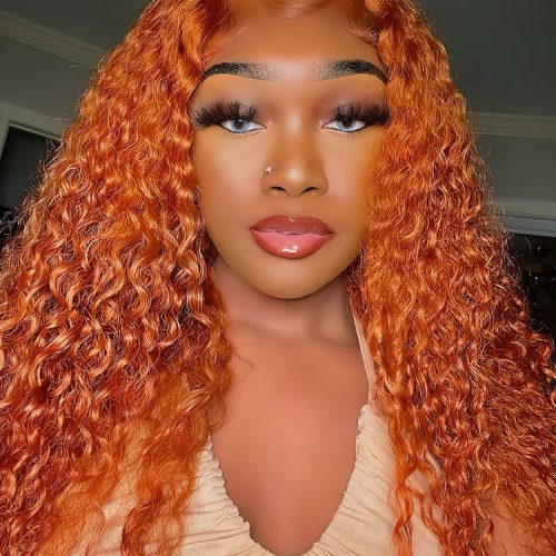 Ginger Color Kinky Curly Hair 13x4 Transparent Lace Front Wigs2