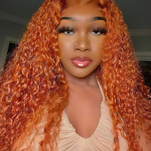 Ginger Color Kinky Curly Hair 13x4 Transparent Lace Front Wigs3