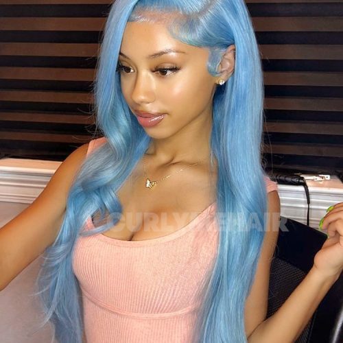 Hot Color Lake Brilliant Blue Straight Hair 13x4 Lace Front Wigs