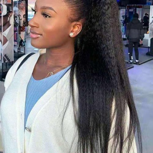 all in one realistic kinky yaki versatile cap drawstring ponytail half wig myfirstwig