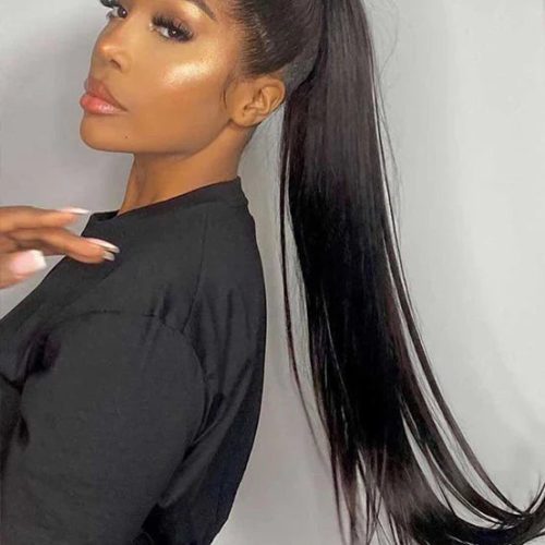 long ponytail straight human hair extensions with clip oqhair